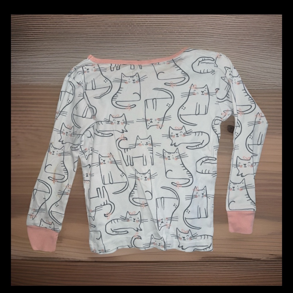 Carter's White Long-Sleeve Cat Print 2PC. PJ set with Pink Trim - Picture 2 of 7